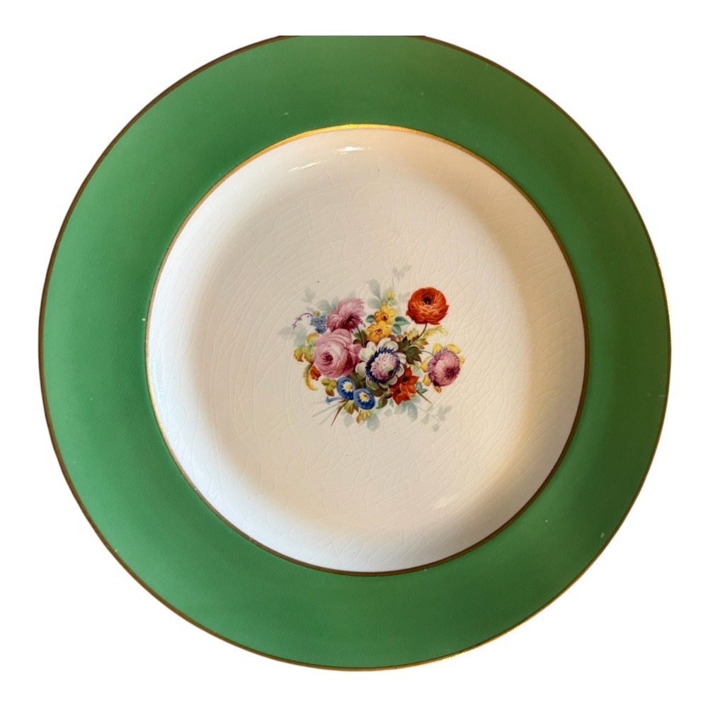 Set of 4 Johnson Brothers Pareek England Green Floral Plates Gold Trim 10.5"